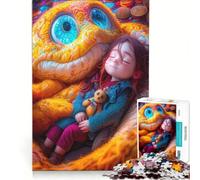Puzzle 1000 pièces pour Adolescentes Fille endormie avec Une créature Duveteuse, Jeu de réflexion, décoration Parfaite, Chaque pièce est Unique 38x52cm