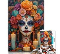 Puzzle 1000 pièces pour Adolescentes Motif tête de Mort Mexicaine Jeu Familial Anti-Stress défi Difficile Cadeaux du Père Noël Secret (26x38cm)