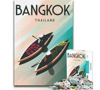 Puzzle 1000 pièces pour Adolescents à Bangkok, Thaïlande, Jeux éducatifs Classiques, avec Affiche et fiche de Questions-réponses pour Les 14 Ans et Plus, 38x26cm