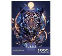 Puzzle 1000 Pièces pour Adolescents Abstract Tiger with Moon Casse-têtes pour Adolescents Analyse Et Logique Entraînez Votre Cerveau Et Votre Dextérité Jeu De Défi Unique 52x38cm/1000pcs