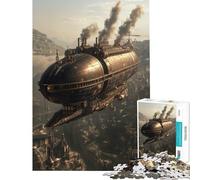 Puzzle 1000 pièces pour Adolescents Aéronef Steampunk au-Dessus d'une Ville Jeu éducatif Décoration Murale Cadeau d'anniversaire (Dimensions 38x26cm)