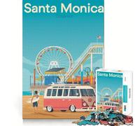 Puzzle 1000 pièces pour Adolescents,Affiche de Voyage à Santa Monica,découpe précise,Jeu de logique Amusant et Silencieux,décoration de Noël,Cadeau (38x52cm)