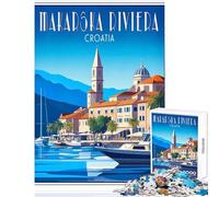 Puzzle 1000 pièces pour Adolescents Affiche Vintage de la Riviera de Makarska Croatie Jeu éducatif pour Les Jeux et défis pédagogiques Dimensions 50x75cm