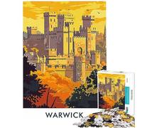 Puzzle 1000 pièces pour Adolescents Affiche Vintage du château de Warwick Puzzle Anti-Stress pour Adultes Cadeau pour Femmes Difficile et Stimulant (Taille 50x75cm)