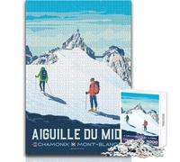 Puzzle 1000 pièces pour Adolescents,Aiguille du Midi,Chamonix,Mont Blanc,Affiches de Voyage,Jeu Impossible,Cadeaux pour Femmes,Cadeau de Père Noël Secret,Format 50x75cm
