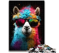 Puzzle 1000 pièces pour Adolescents Alpaga coloré avec Lunettes Décoration Murale Artistique et idée Cadeau d'anniversaire pour Amis, Bureau à Domicile 26x38cm