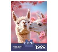 Puzzle 1000 pièces pour adolescents Alpaga Love in Bloom Puzzle pour adultes Jeu de main Course de vitesse Unique Anniversaire et idée cadeau 52 x 38 cm/1000 pièces