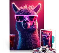 Puzzle 1000 pièces pour Adolescents Alpaga Mignon avec des Lunettes de Soleil Défi Difficile Une œuvre d'art 50x70cm