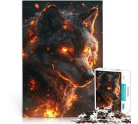 Puzzle 1000 pièces pour Adolescents Alpha Wolf en Flammes Jouets Jeux éducatifs Soulagement du Stress Idées Cadeaux 38x26cm