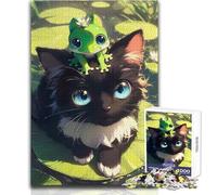 Puzzle 1000 pièces pour Adolescents - Amitié Grenouille et Chat - Design élégant - Jeu pour améliorer la mémoire - Cadeau d'anniversaire - Dimensions : 38x52cm