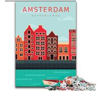 Puzzle 1000 pièces pour Adolescents Amsterdam Pays-Bas Jouet éducatif intellectuel décompressant Cadeaux du Père Noël Secret (38x26cm) 1000 pièces