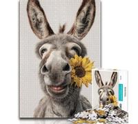 Puzzle 1000 pièces pour Adolescents : Âne Tenant Un Tournesol, Jeu Stimulant et Familial avec des pièces de Formes aléatoires entièrement emboîtables (38x26cm)
