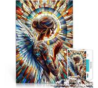 Puzzle 1000 pièces pour Adolescents Ange en vitrail Jouets de Divertissement Familial Renforcer l'amour Entre Les Couples 50x70cm