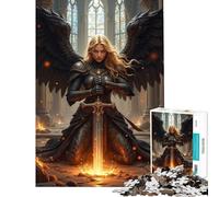 Puzzle 1000 pièces pour Adolescents : Ange Guerrier ailé avec épée dans des ruines idéal pour Un Anniversaire ou Noël Améliore la mémoire et Offre Un Jeu Anti-Stress Convient aux 14 Ans et Plus