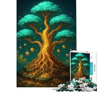 Puzzle 1000 pièces pour Adolescents Arbre doré au Feuillage Turquoise Puzzle Adulte à Monter soi-même Jeu d'analyse et de logique Cadeau d'anniversaire Unique (Dimensions 38x52cm)