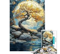 Puzzle 1000 pièces pour Adolescents Arbre doré dans Un Cadre mosaïque Puzzle Adulte Anti-Stress pour s'amuser en Famille et stimuler Le Cerveau (Taille 38x52cm)