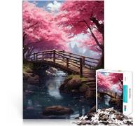 Puzzle 1000 pièces pour Adolescents Arbre Sakura en Fleurs de Cerisier Jeux de détente avec Affiche et Feuille de Questions correspondantes 52x38cm