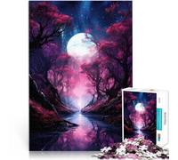 Puzzle 1000 pièces pour Adolescents Arbres colorés Rivière Lune Jouets de Jeu pour Cadeau Familial Œuvre d'art 50x70cm