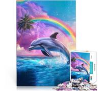Puzzle 1000 pièces pour Adolescents Arc-en-Ciel sautant du Dauphin Staycation Tuer Le Temps Interaction Parent-Enfant 52x38cm