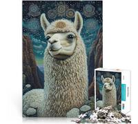 Puzzle 1000 pièces pour Adolescents Art de l'alpaga Séjour Anti-Stress pour Tuer Le Temps avec Affiche et Feuille de Questions correspondantes 38x26cm