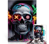 Puzzle 1000 pièces pour Adolescents Art du crâne Punk néon Jouet éducatif intellectuel décompressant Une œuvre d'art 52x38cm