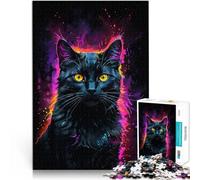 Puzzle 1000 pièces pour Adolescents Art néon du Chat Noir Jouets de Jeu pour Cadeau Familial Idées Cadeaux 52x38cm