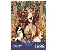 Puzzle 1000 Pièces pour Adolescents Art Nouveau Woman Cats Flowers Casse-têtes pour Adolescents Analyse Et Logique Interaction Parent-Enfant Jeu Stimulant Jouets 70x50cm/1000pcs
