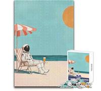 Puzzle 1000 pièces pour Adolescents - Astronaute, Plage, Jeu intellectuel Style années 50, Cadeau d'anniversaire Stimulant la mémoire, Dimensions:38x26cm