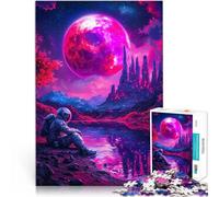 Puzzle 1000 pièces pour Adolescents Astronaute sous la Lune Rose Analyse et logique Offrir en Cadeau à Toute la Famille 75x50cm