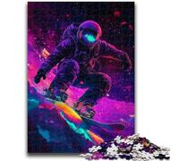 Puzzle 1000 pièces pour Adolescents Astronaute Surf, Jouet éducatif idéal comme Cadeau pour Toute la Famille à partir de 14 Ans 26x38cm