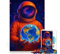 Puzzle 1000 pièces pour Adolescents Astronaute Tenant la Terre Espace Jeu d'art et de réflexion sans Couture Cadeau pour se détendre,Jouer et s'amuser Loisirs créatifs de Noël (50x75cm)