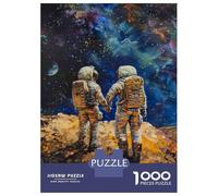 Puzzle 1000 Pièces pour Adolescents Astronauts Holding Hands on Moon Puzzle Adulte Jeu Familial Difficile Difficile Cadeau d'anniversaire Unique 52x38cm/1000pcs