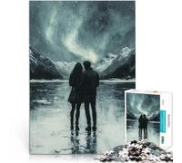 Puzzle 1000 pièces pour Adolescents Aurores boréales romantiques - Art au Fusain Défi Difficile Idées Cadeaux 38x26cm