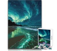 Puzzle 1000 pièces pour Adolescents - Aurores boréales sur Une Plage Tranquille - Loisirs relaxants et Doux - Découpe Fine et Lisse - Dimensions:50x75cm