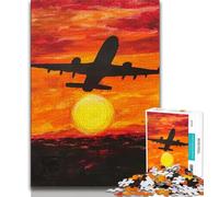 Puzzle 1000 pièces pour Adolescents, Avion au Coucher du Soleil, Puzzle 1000 pièces pour Adultes et Adolescents, Art au Fusain, séjour, Tuer Le Temps pour la décoration de la Maison, 75x50cm