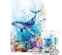 Puzzle 1000 pièces pour Adolescents Baleine à Bosse Aquarelle Motif Difficile et Stimulant Jeu Impossible à Assembler Convient aux Personnes de 14 Ans et Plus (38x52cm)