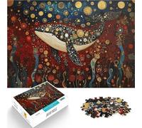 Puzzle 1000 pièces pour Adolescents Baleine Bleue dans Un océan étoilé doré Jouets éducatifs Jeu de défi Unique 50x70cm
