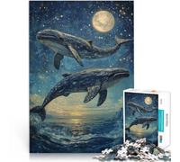 Puzzle 1000 pièces pour Adolescents Baleines sautant sous Les étoiles Jeu intellectuel Cadeau d'anniversaire, Cadeaux, décoration Murale 38x26cm
