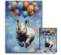 Puzzle 1000 pièces pour Adolescents Ballon Rhinocéros Puzzles en Bois pour 14 Ans et Plus Difficile à Terminer mais Amusant et Humoristique Cadeau d'anniversaire 50X75CM