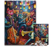 Puzzle 1000 pièces pour Adolescents, Band Cats, Puzzle en Bois pour 14 Ans et Plus, Difficile à compléter mais Amusant et Humoristique, Cadeau d'anniversaire 50x75cm