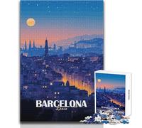 Puzzle 1000 pièces pour Adolescents - Barcelone,Espagne la Nuit - Jeu de Puzzle Unique et Stimulant - Activités familiales - Cadeau d'anniversaire - Dimensions : 38x26cm