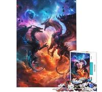 Puzzle 1000 pièces pour Adolescents Bataille de Dragons de feu et de Glace Stimule Le Cerveau Une œuvre d'art Jeu Amusant Convient aux 14 Ans et Plus (38x52cm)