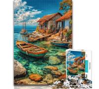 Puzzle 1000 pièces pour Adolescents, Bateaux sur Une île de villégiature, activité Amusante pour la Maison, Jouets pour Les Jours de Pluie, Cadeaux d'anniversaire 26x38cm