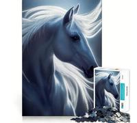 Puzzle 1000 pièces pour Adolescents Beau Cheval Blanc Découpe Nette Casse-tête logique Jeu de détente Cadeau apaisant pour Noël (50x75cm)