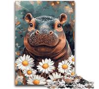 Puzzle 1000 pièces pour Adolescents, bébé Hippopotame et Fleurs, Jouets éducatifs, Jeux Anti-Stress, Cadeaux d'anniversaire Uniques (75x50cm)