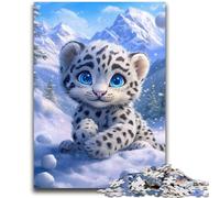 Puzzle 1000 pièces pour Adolescents, Bébé Léopard des Neiges, 1000 pièces pour Adolescents, Interaction Parent-Enfant intéressante pour réduire Le Stress (75x50cm)