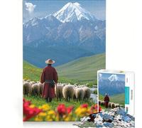 Puzzle 1000 pièces pour Adolescents Berger et Moutons dans Un Paysage de Montagne Jeu de Construction améliore la mémoire avec des pièces de Formes aléatoires entièrement emboîtables 38x52cm