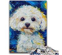 Puzzle 1000 pièces pour Adolescents Bichon frisé Ciel Nocturne Activités familiales Amusantes à la Maison, Cadeau d'anniversaire, Cadeaux de Voyage, pour Les Enfants de 14 Ans et Plus 26x38cm