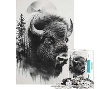 Puzzle 1000 pièces pour Adolescents Bison Double Exposition Lune Idéal pour Un Anniversaire ou Noël Jeu éducatif Anti-Stress Convient aux 14 Ans et Plus (38x26cm)