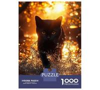 Puzzle 1000 Pièces pour Adolescents Black Cat Walking Through Golden Water Puzzles pour Adultes pour S'amuser en Famille Stimule Le Cerveau Jeu Au Design Élégant 38x26cm/1000pcs